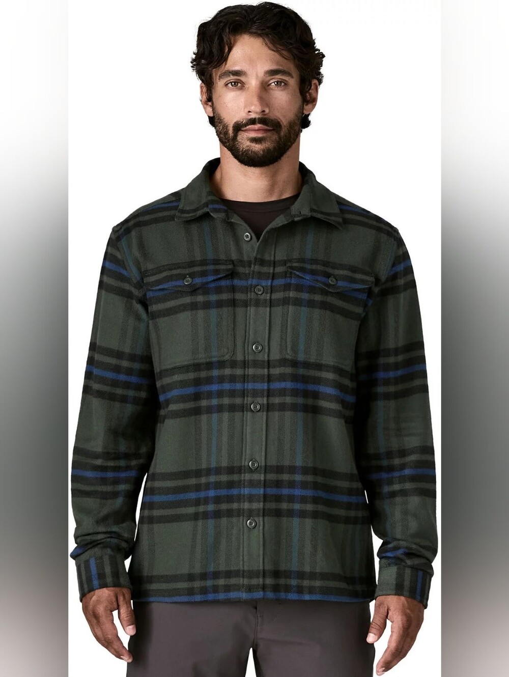 Patagonia Men's Fjord Flannel Shirt in Catch Old Growth Green Size Small
